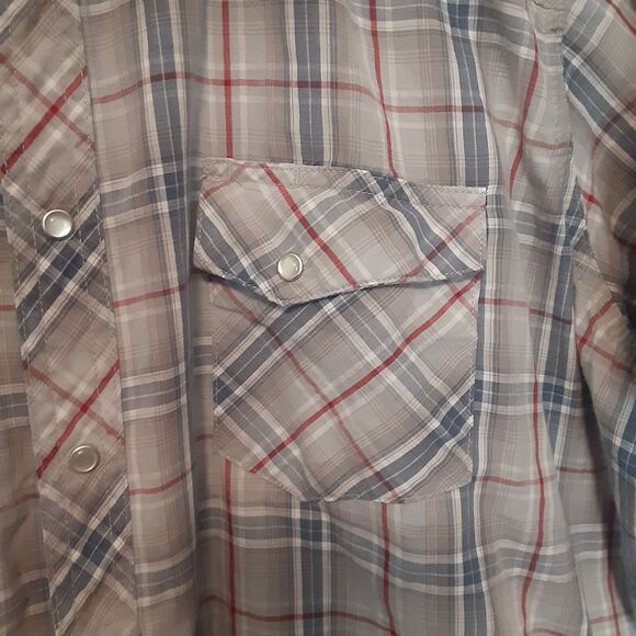 Wrangler Wrancher Shirts Pearl Snap Mens L Gray Short Sleeve Western Cowboy - Picture 2 of 8
